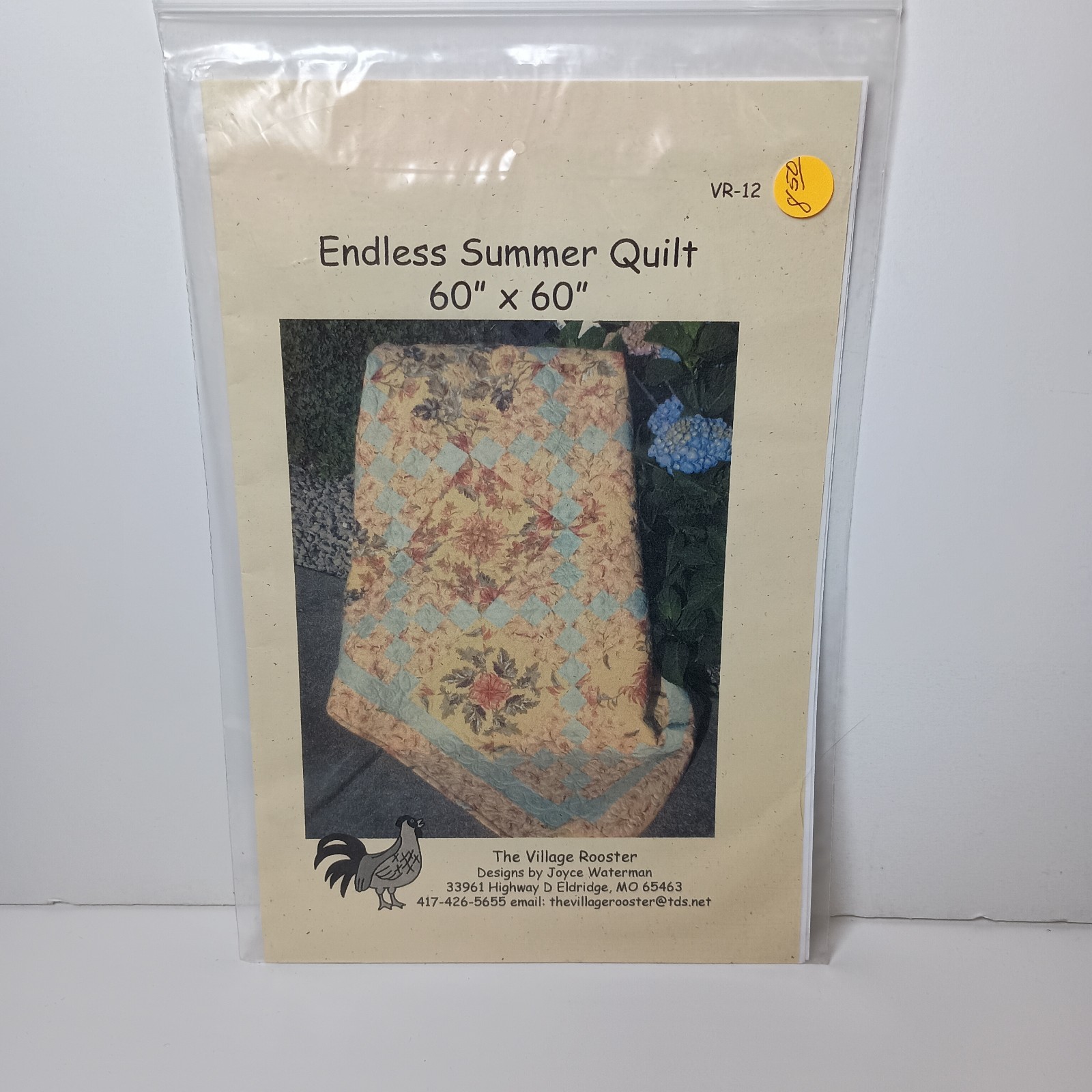 Village Rooster Quilt Pattern Endless Summer 60"x60" by Joyce Waterman NEW
