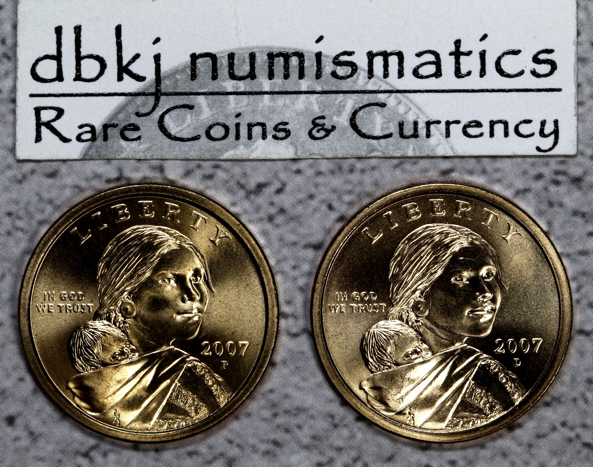 2007 P & 2007 D Native American Sacagawea Dollar $1 - BU - Choice to Gem Uncirc.