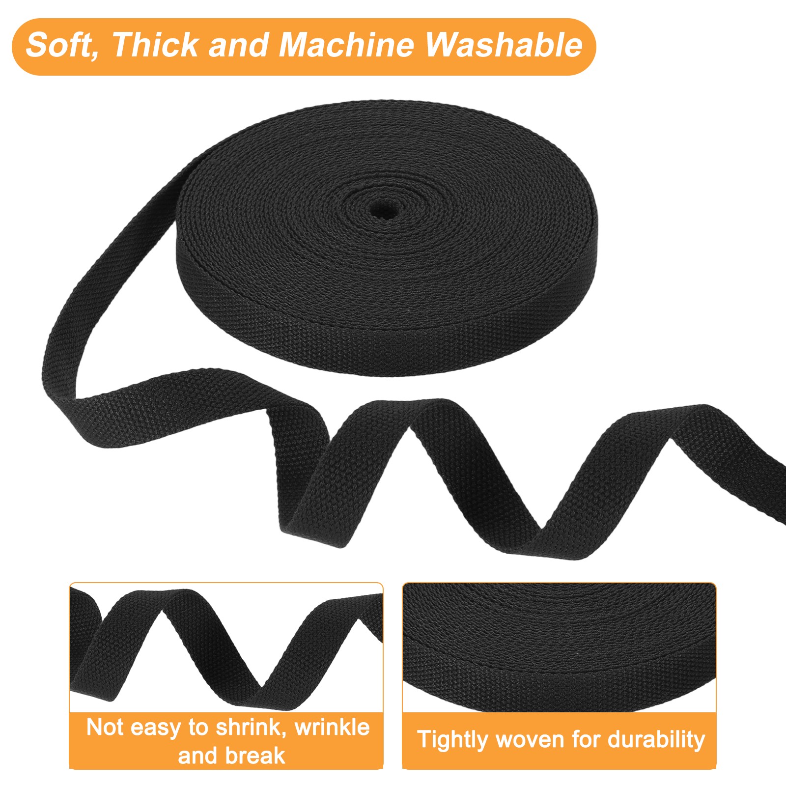 Cotton Webbing 0.8 Inch 11 Yard Polyester Cotton Webbing Strap Black