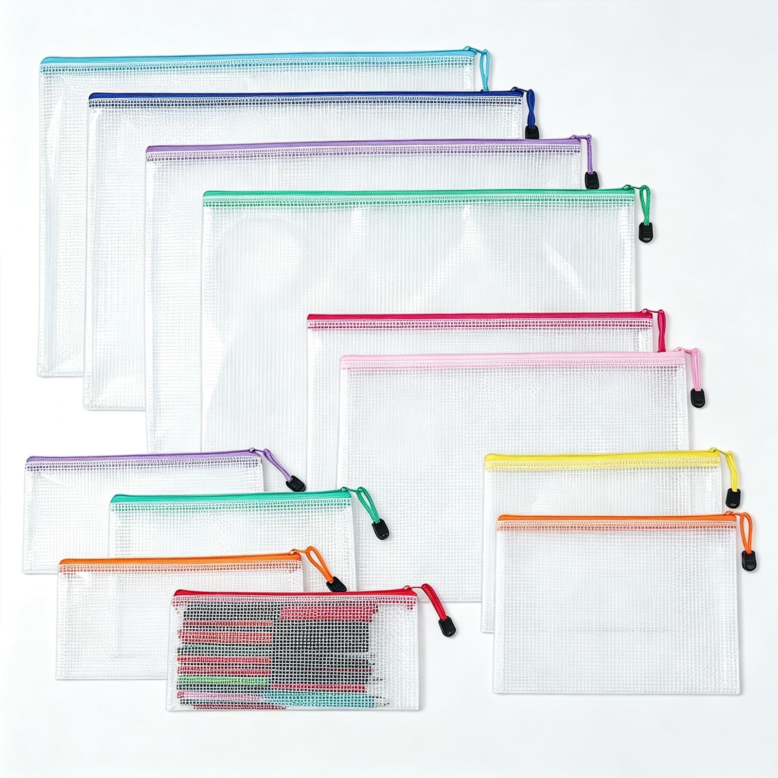 Mesh Zipper Pouch Bags, 12pcs Mesh Pouch, Premium Zipper Pouches