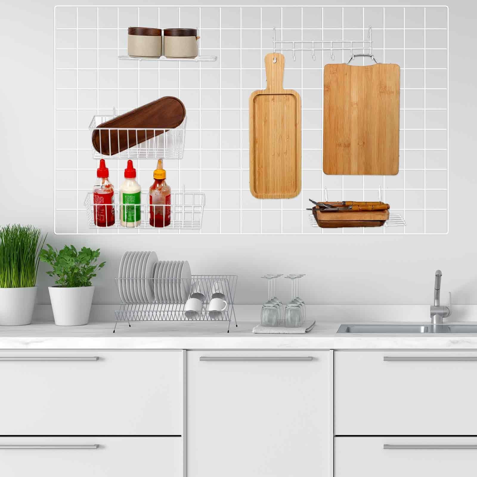 9 Pcs Wall Grid Hanging Basket Shelf Hooks Set Includes 3 Basket 3 Wire Strai...