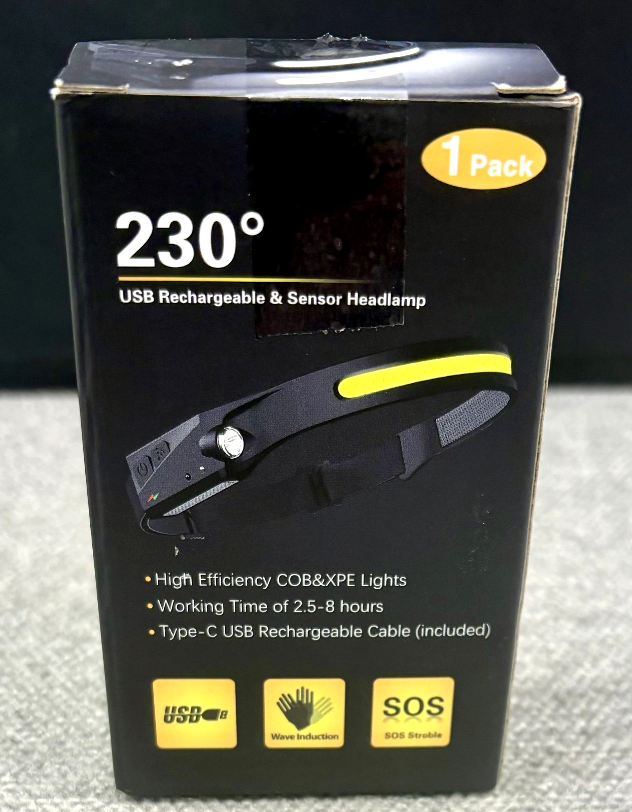 230° LED Wide Beam USB Rechargeable Motion Sensor Headlamp Strobe Spot Flood