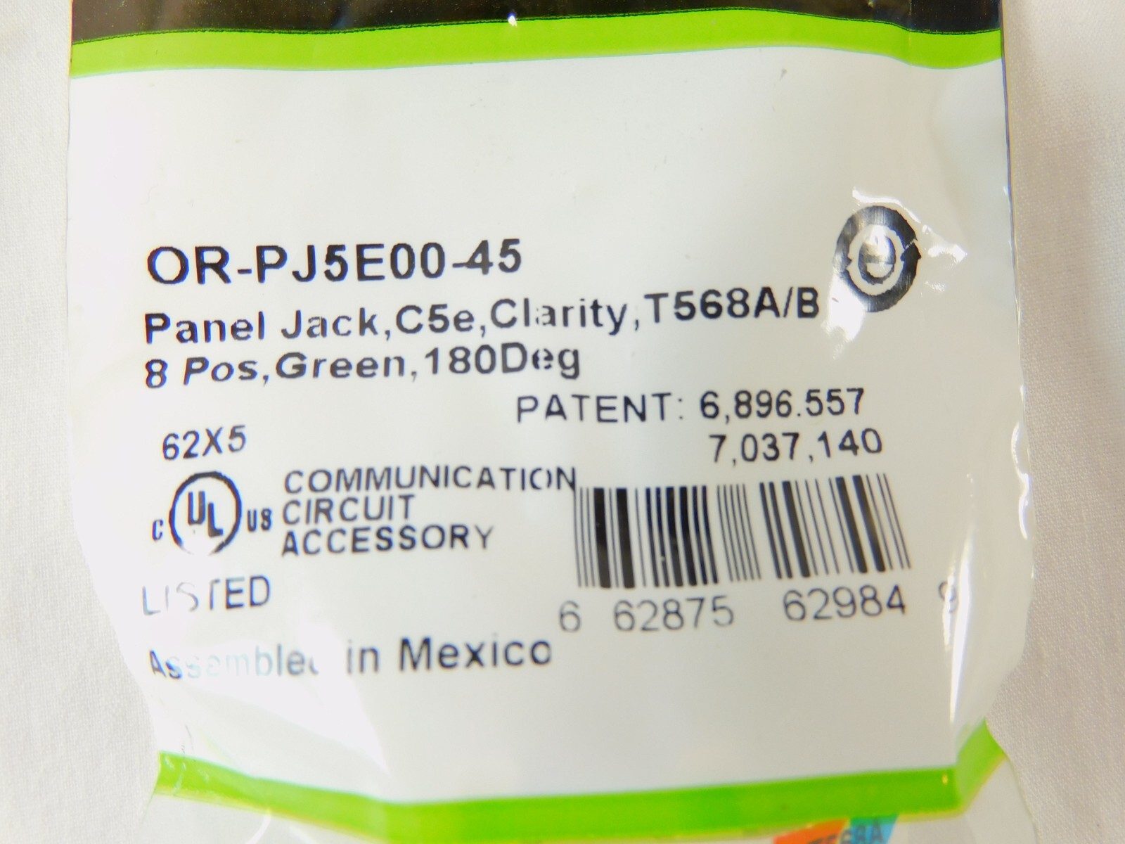 Clarity Cat5e Panel Jack Green T568A/B PJ5E00-45 Ortronics High Density NEW