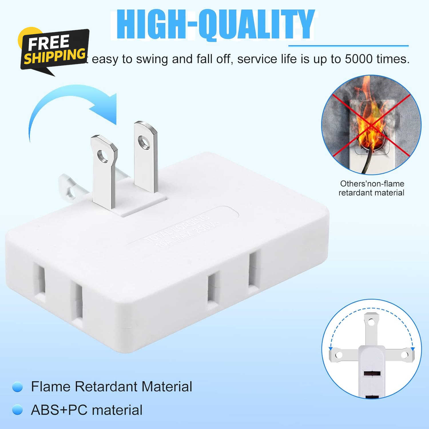 3 Pack AC Flat Wall Outlet Extender Flat Plug Adapter Outlet, Fold-Able