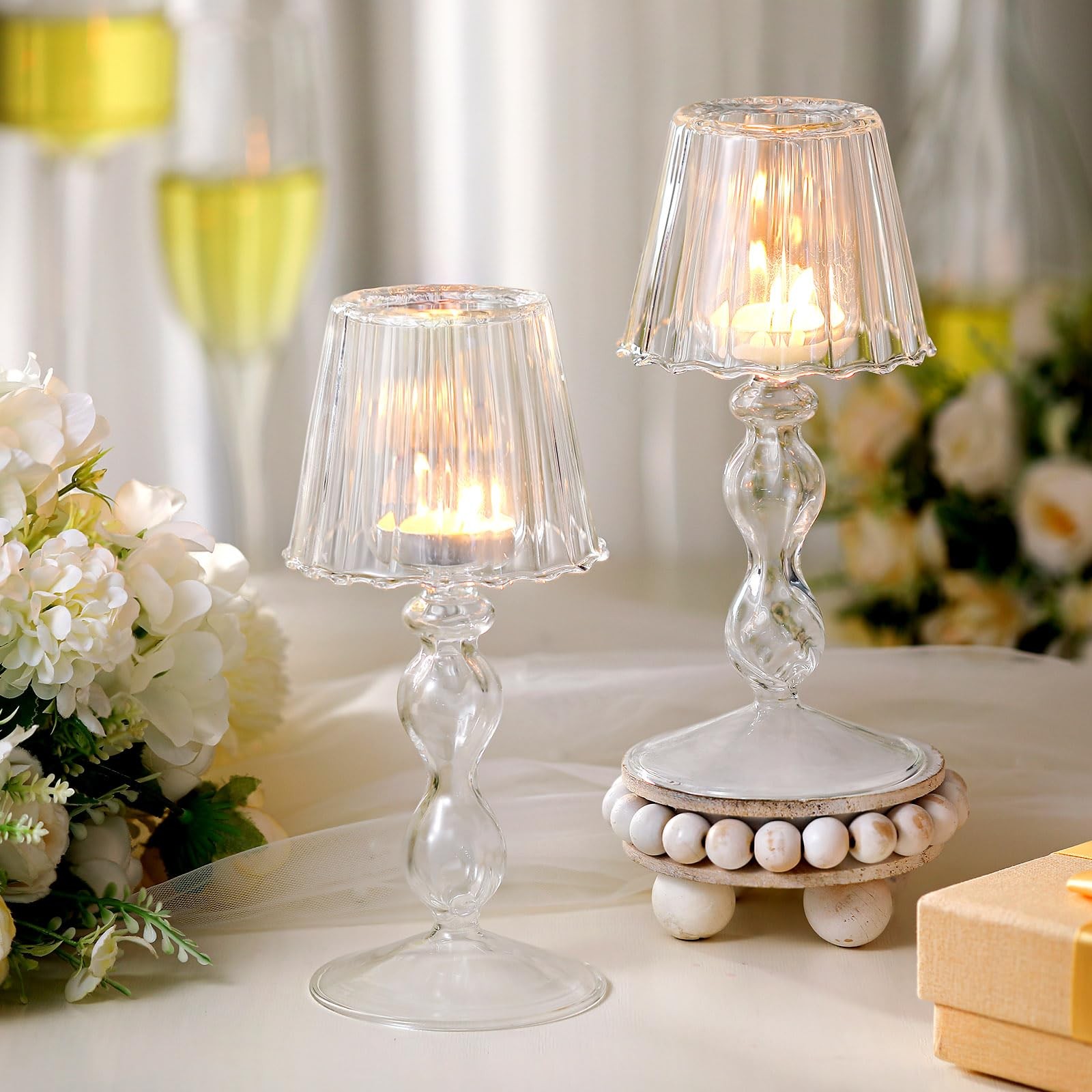 Jingmore 2 Pcs Crystal Candle Holders Lamp Shaped Tealight Clear