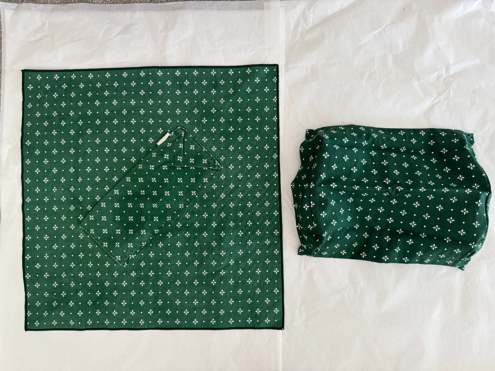 Longaberger Small Serving Tray Liner Green Floral + Matching Cloth/Pocket USA
