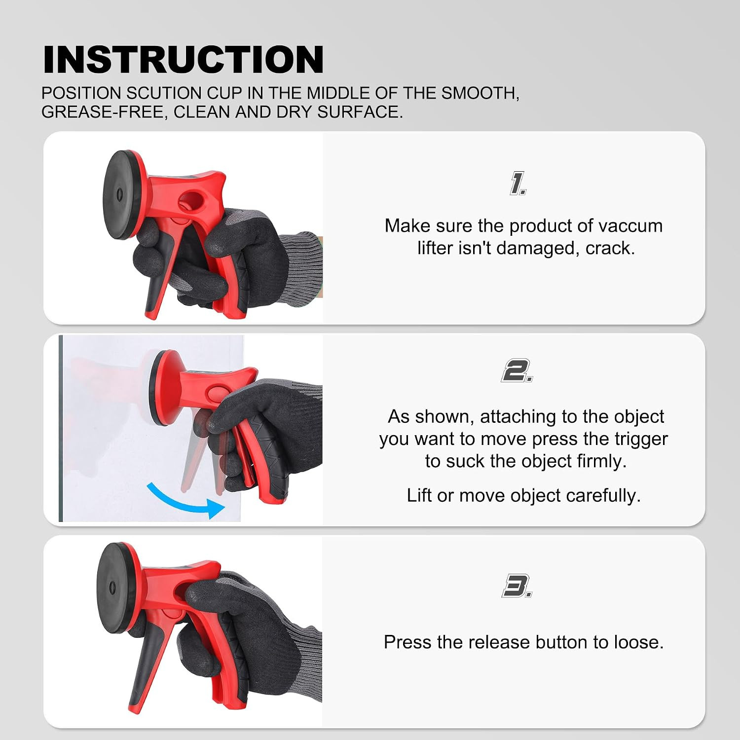 HAUTMEC 2 Pack Pistol Grip Suction Cup – Compact Suction Lifter with Quick Relea