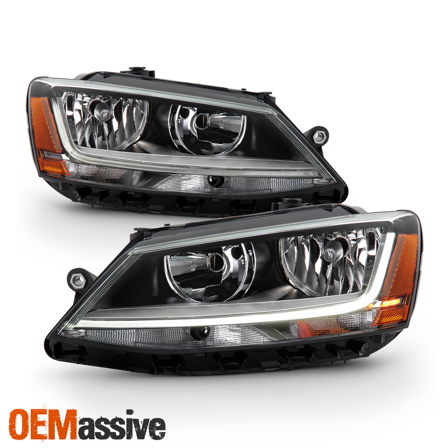 For 2017-2018 Jetta Halogen Type w/LED DRL Model Headlamps Light Tube Left+Right