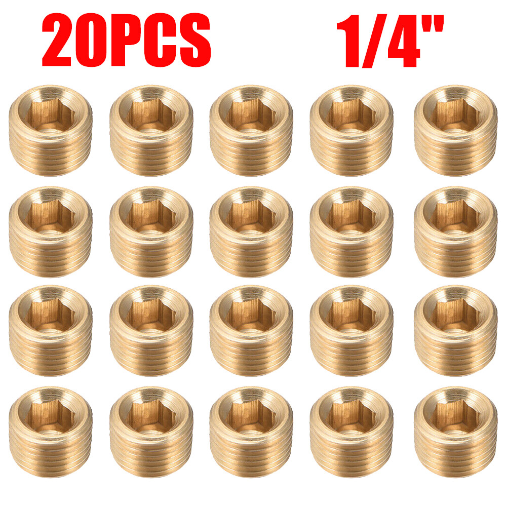 20Pcs Brass Pipe Plug 1/4" NPT Male Thread Hex Internal Head Socket Fitting
