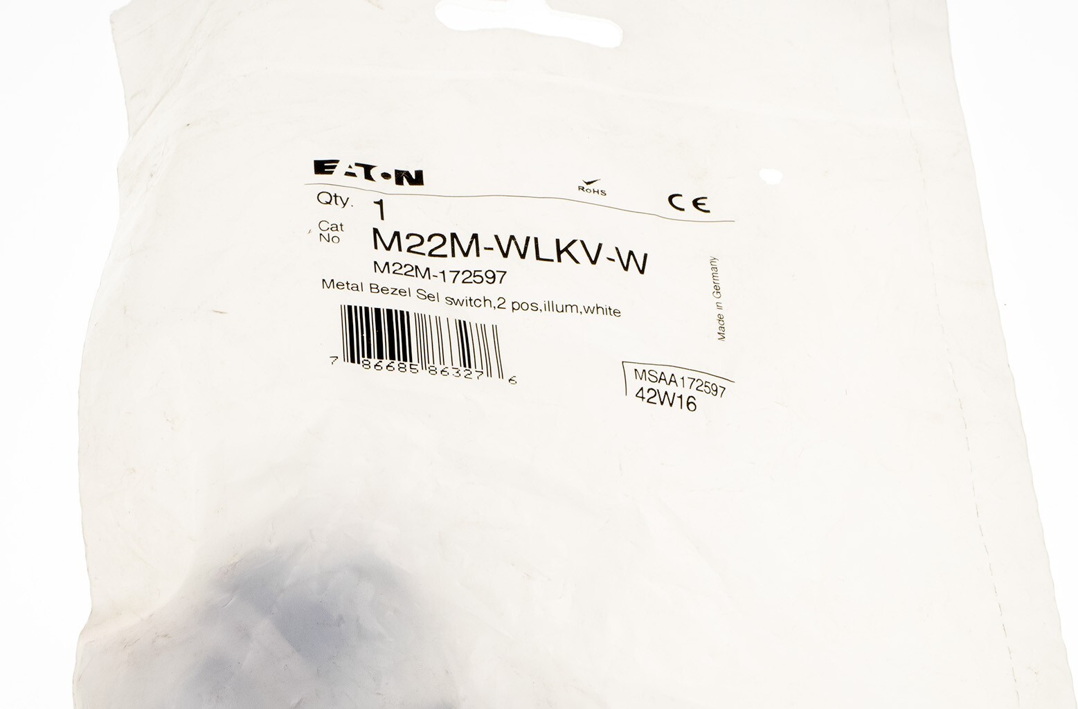Eaton M22M-WLKV-W Illuminated Selector Switch 22mm 2-Pos White