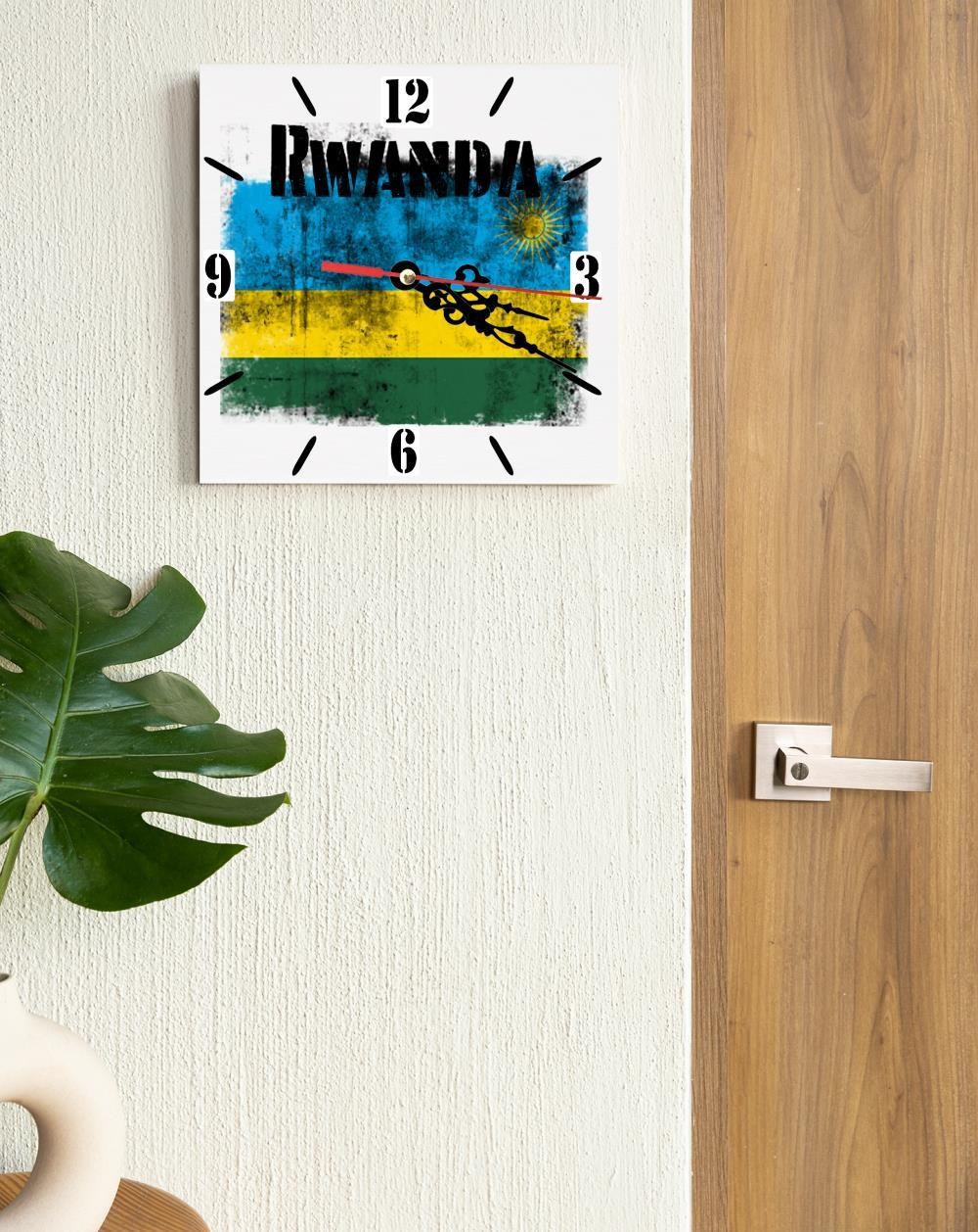 Rwanda Flag Wall clock patriots CERAMIC Tile Watch Support Décor