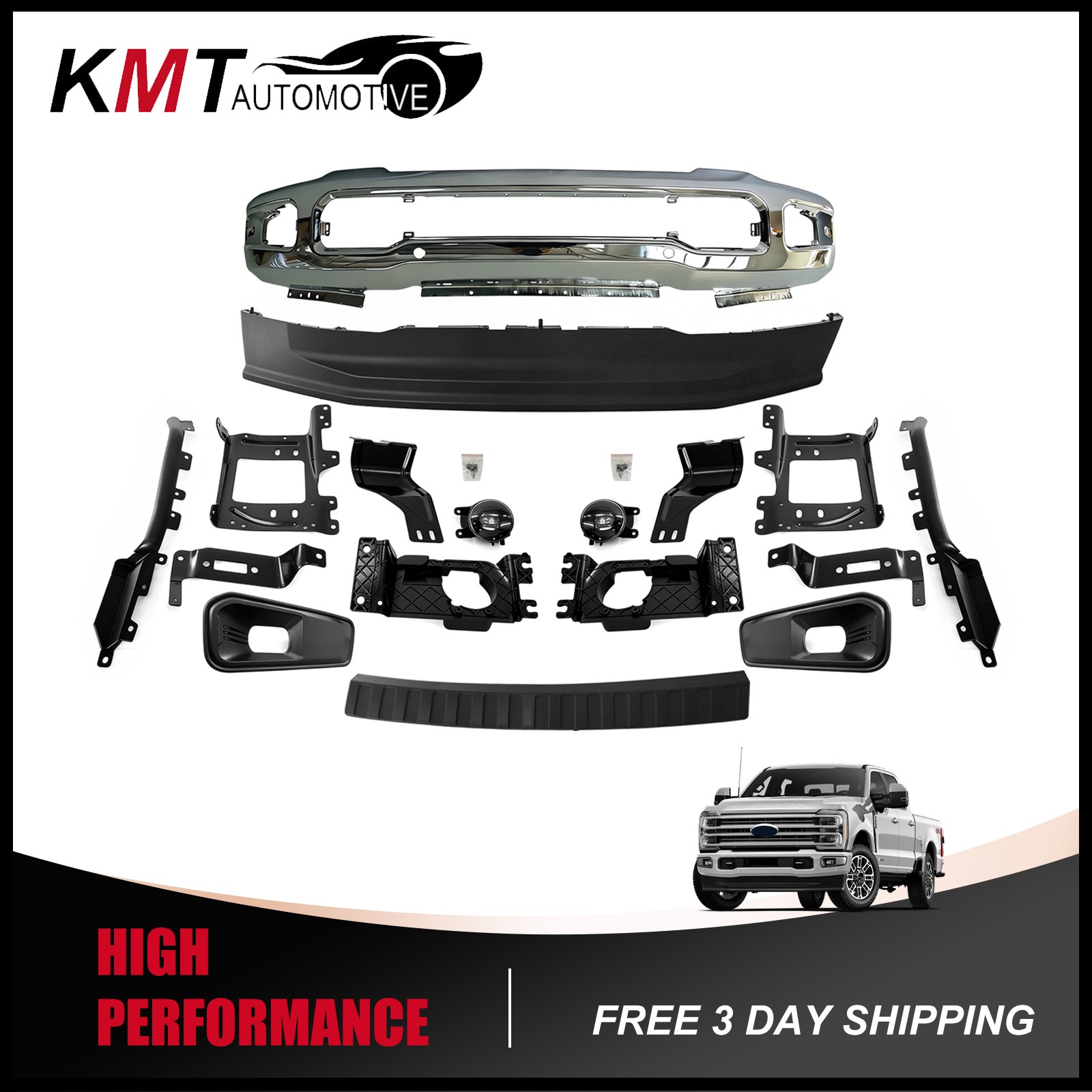 Front Bumper Face Bar Kit W/ Fog Lamp For 2023+ Ford F250 F350 Super Duty Chrome