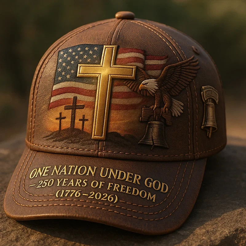 Custom One Nation Under God America 250 Patriotic Hat, Cross Eagle Baseball Cap