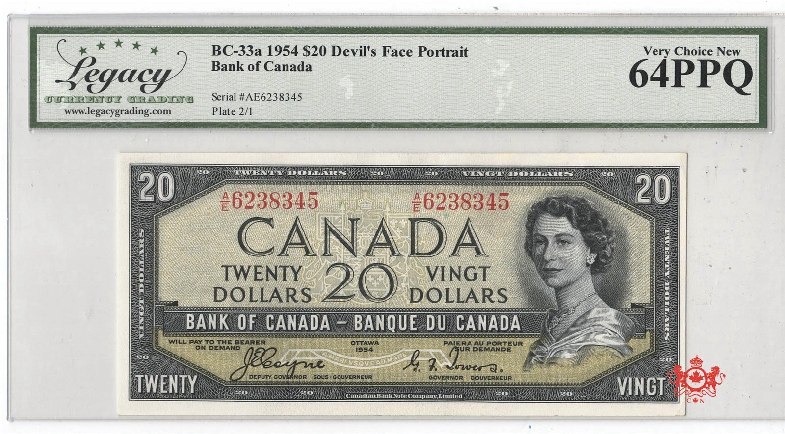 1954 Bank Of Canada 20$ Coyne/Towers Devil Face A/E6238345 - Legacy UNC64PPQ -