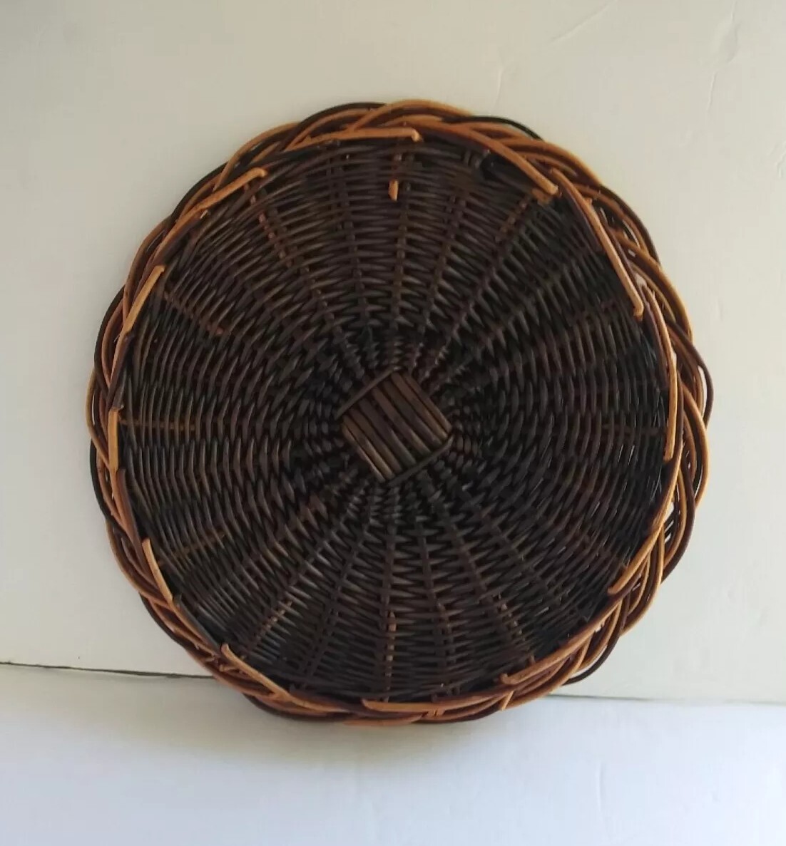 Woven Wicker Wall or Table Flat Basket - Centerpiece 14" Diameter, 2" Deep