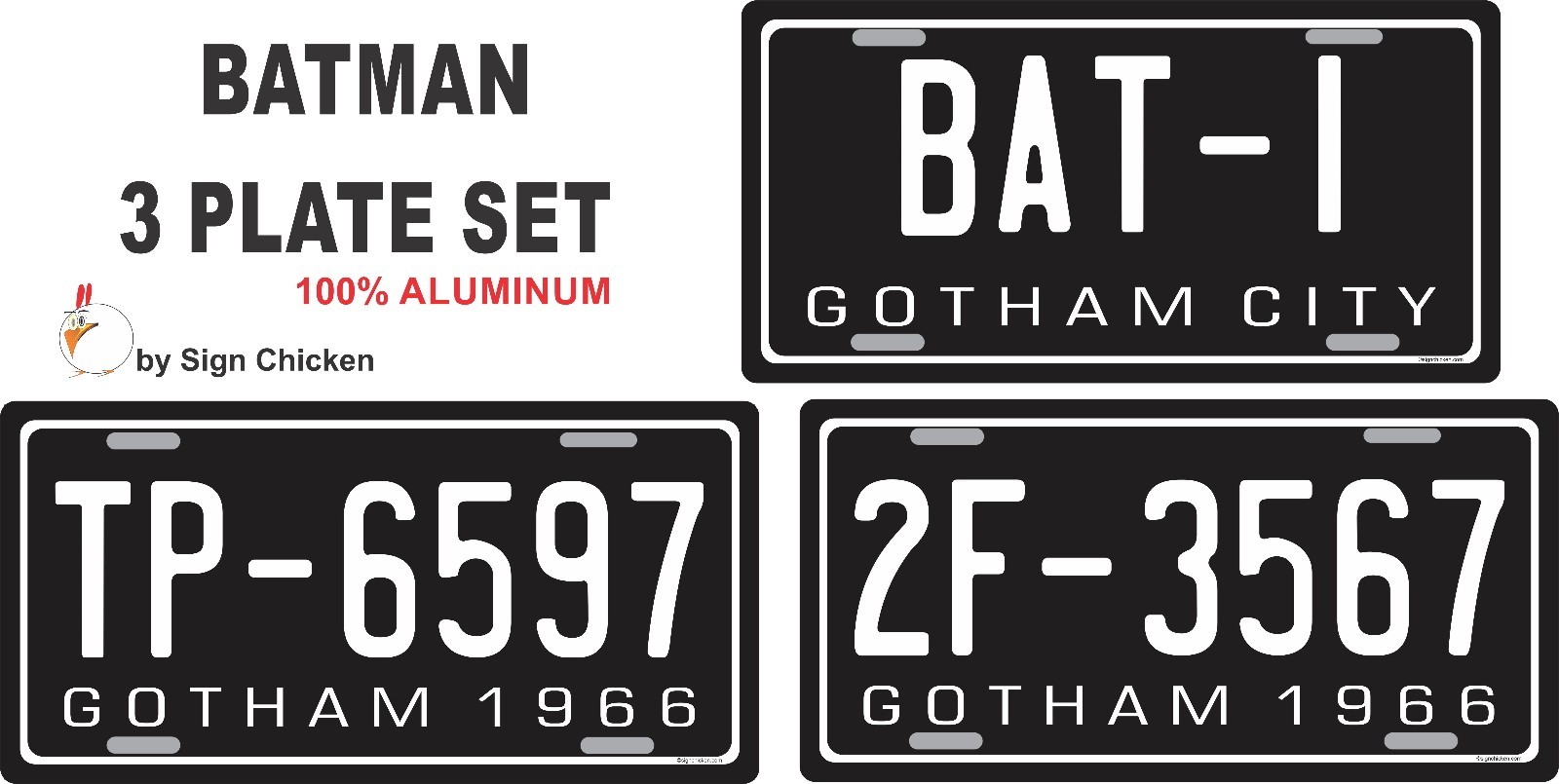 Batman / 1966 Batmobile / BAT-1 *ALL ALUMINUM* Replica Prop License Plate SET