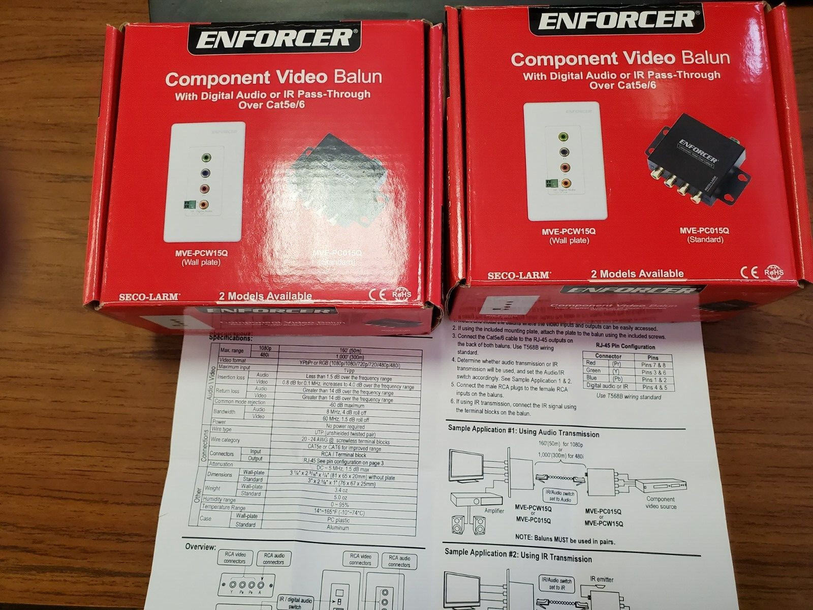 2 Enforcer Seco-larm MVE-PCW15Q  Component Video Balun