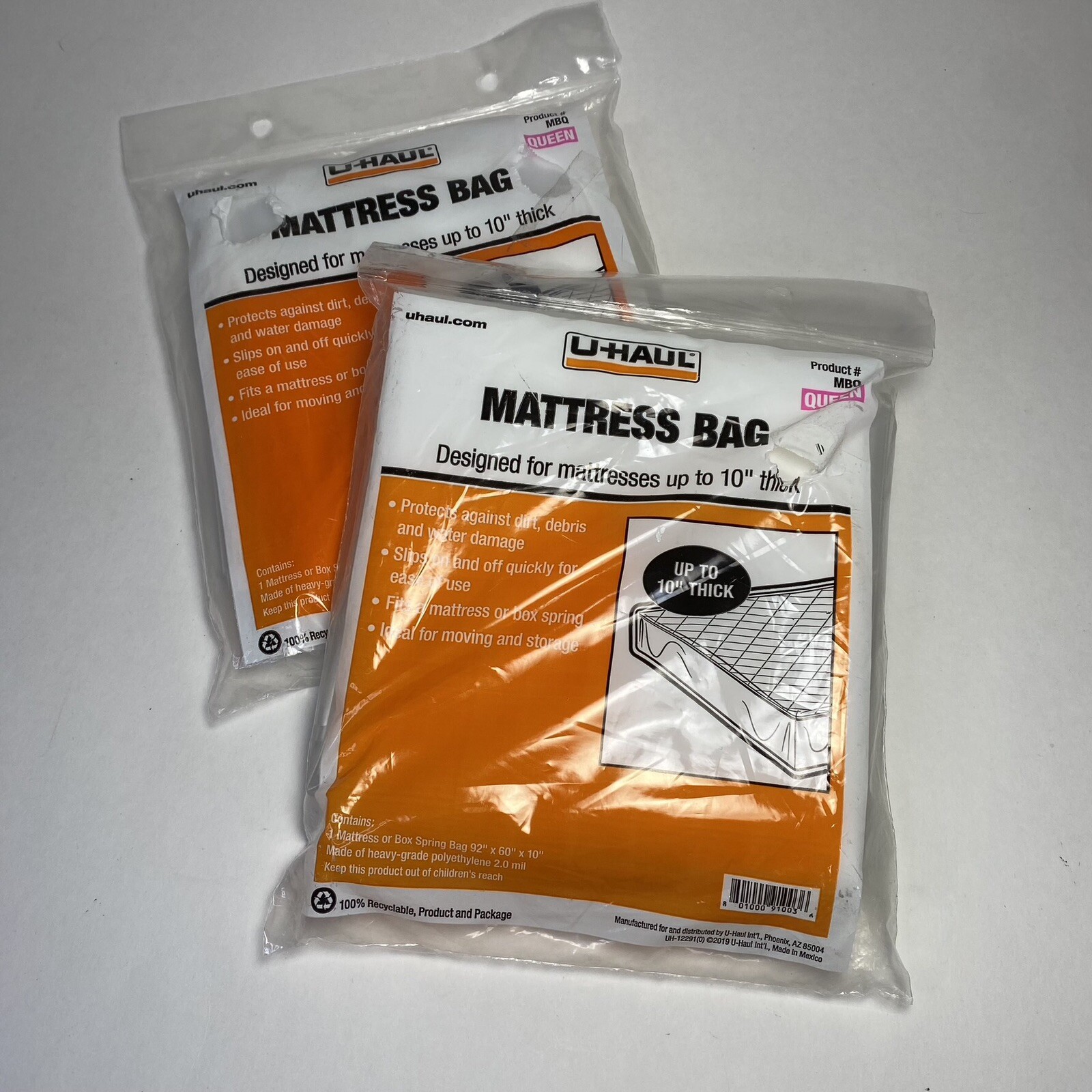 U-Haul Queen Mattress Bags Lot 2 Fits Up to 10” Thick Moving Storage Cover