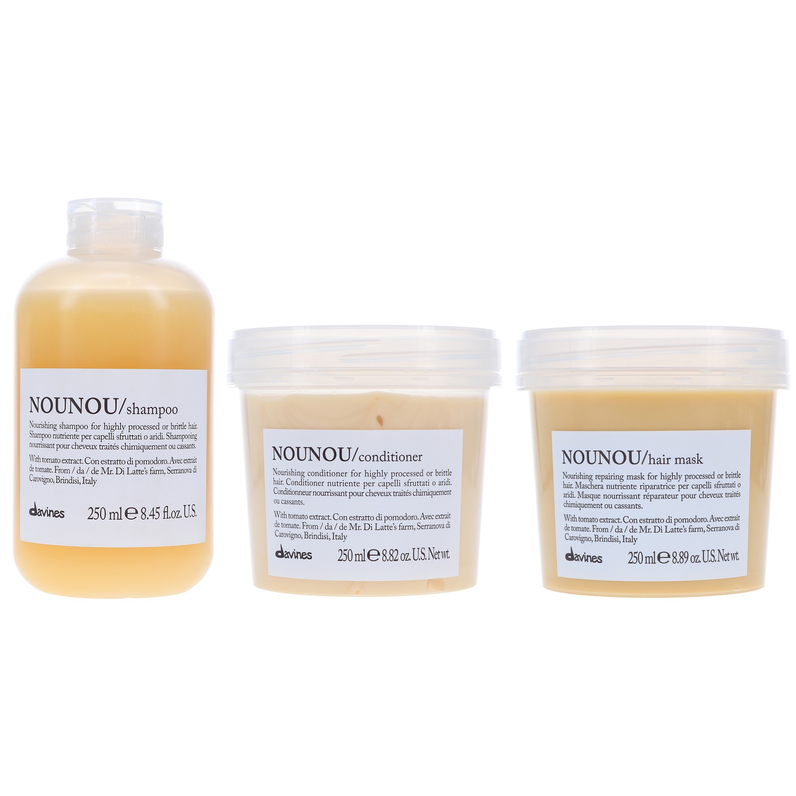 Davines NOUNOU Nourishing Shampoo 8.45 oz, Conditioner 8.82 oz & Hair Mask 8.89
