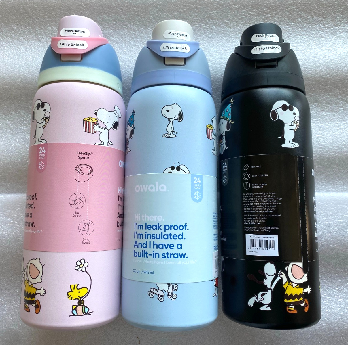 Brand new Owala Snoopy stainless steel insulated water bottle flip lock 32oz New