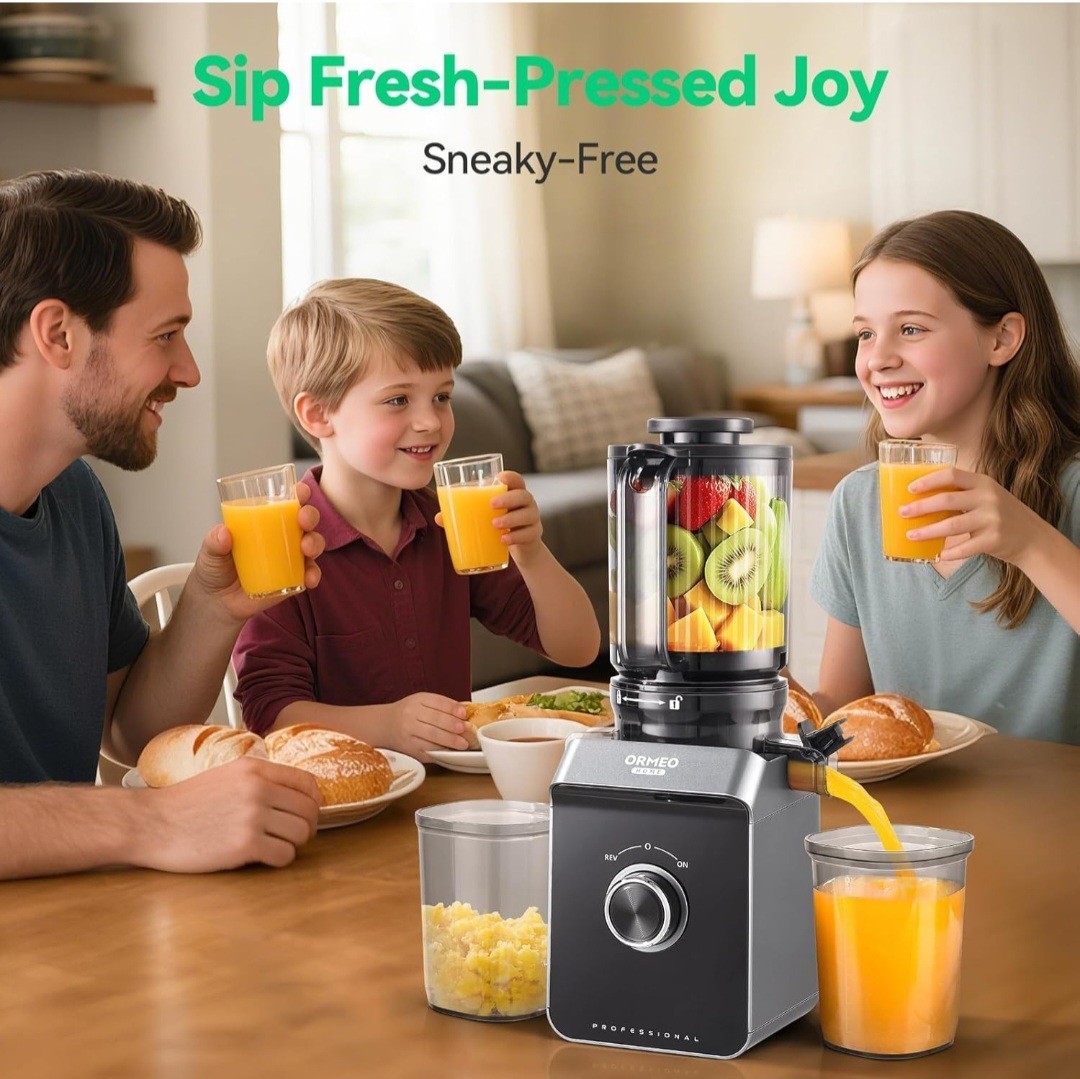 Cold Press Juicer, ORMEO HOME Masticating Juicer Machines with 5.0"Large Feed Ch