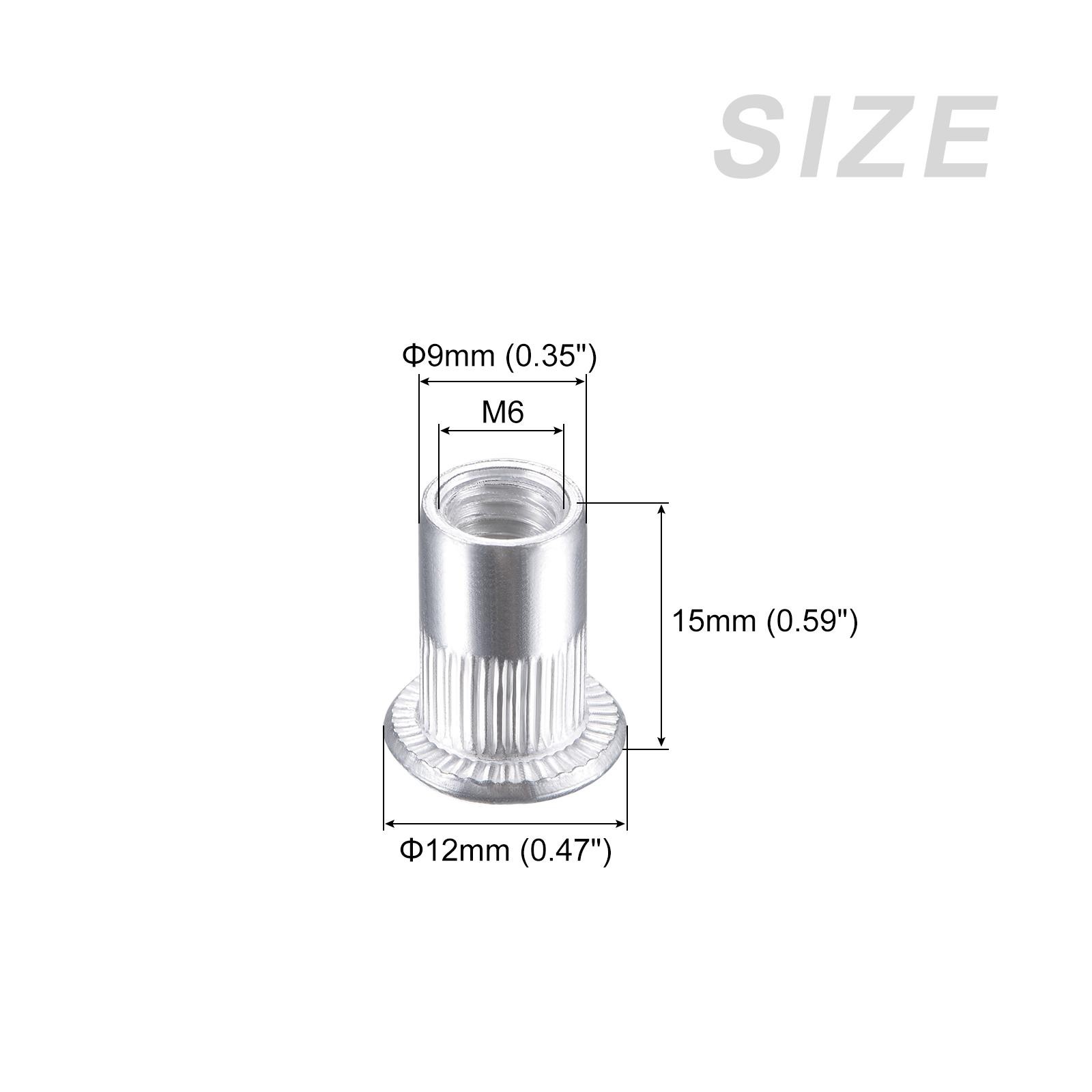 Rivet Nuts (M6) 60Pcs, Aluminum Alloy Threaded Insert Nuts Silver Tone