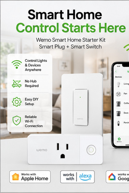 Wemo App Control Smart Plug and Smart Switch - Smart Home Starter Kit, White
