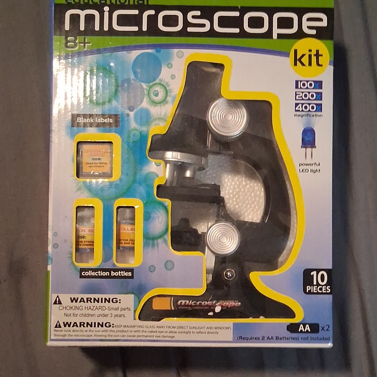Microscope Educational Kit 8+, 100/200/400x Magnification, LED Light