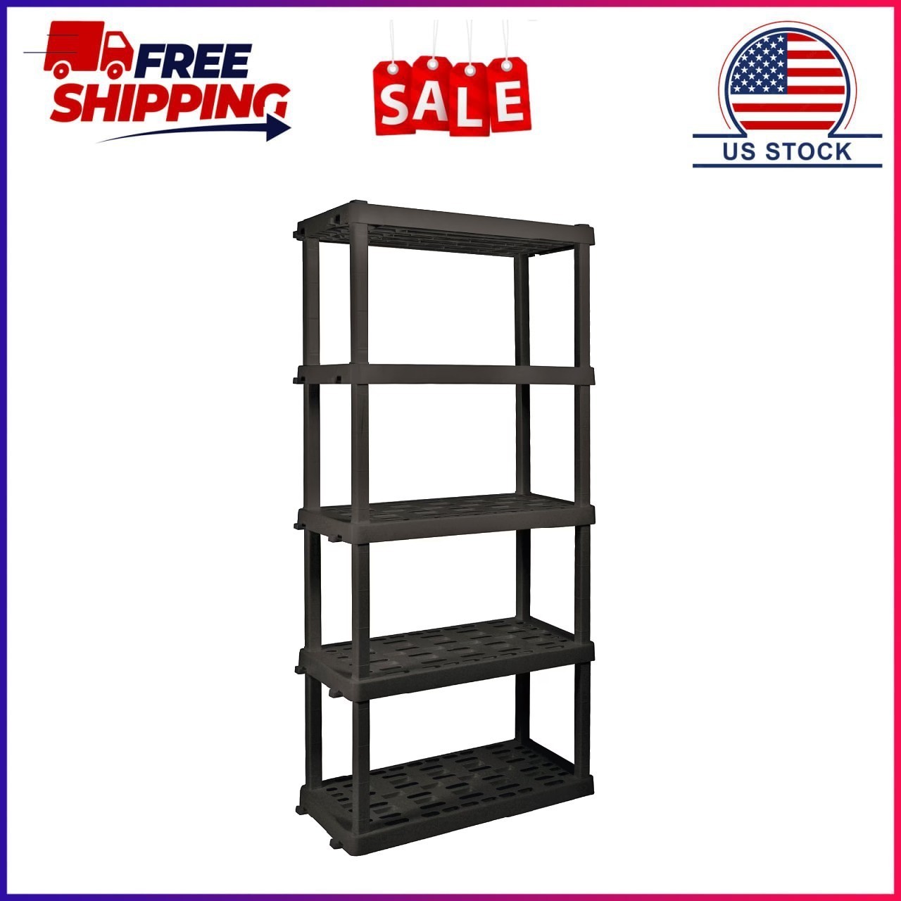 Hyper Tough Plastic Storage Shelves Garage Shelving Unit 5-Tier 73.80"H x 17.75"