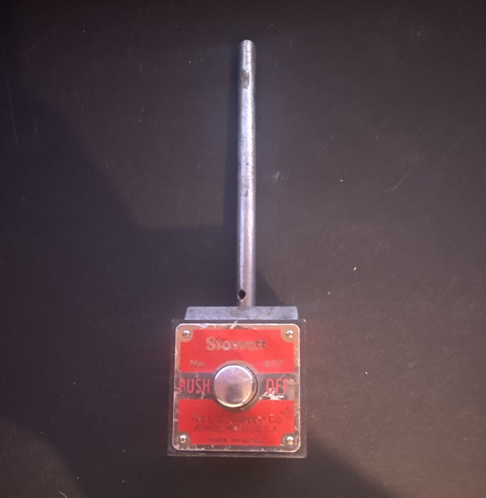 Starrett 657 Magnetic Base Indicator Holder w/ Push On/Off Switch, Vertical Post