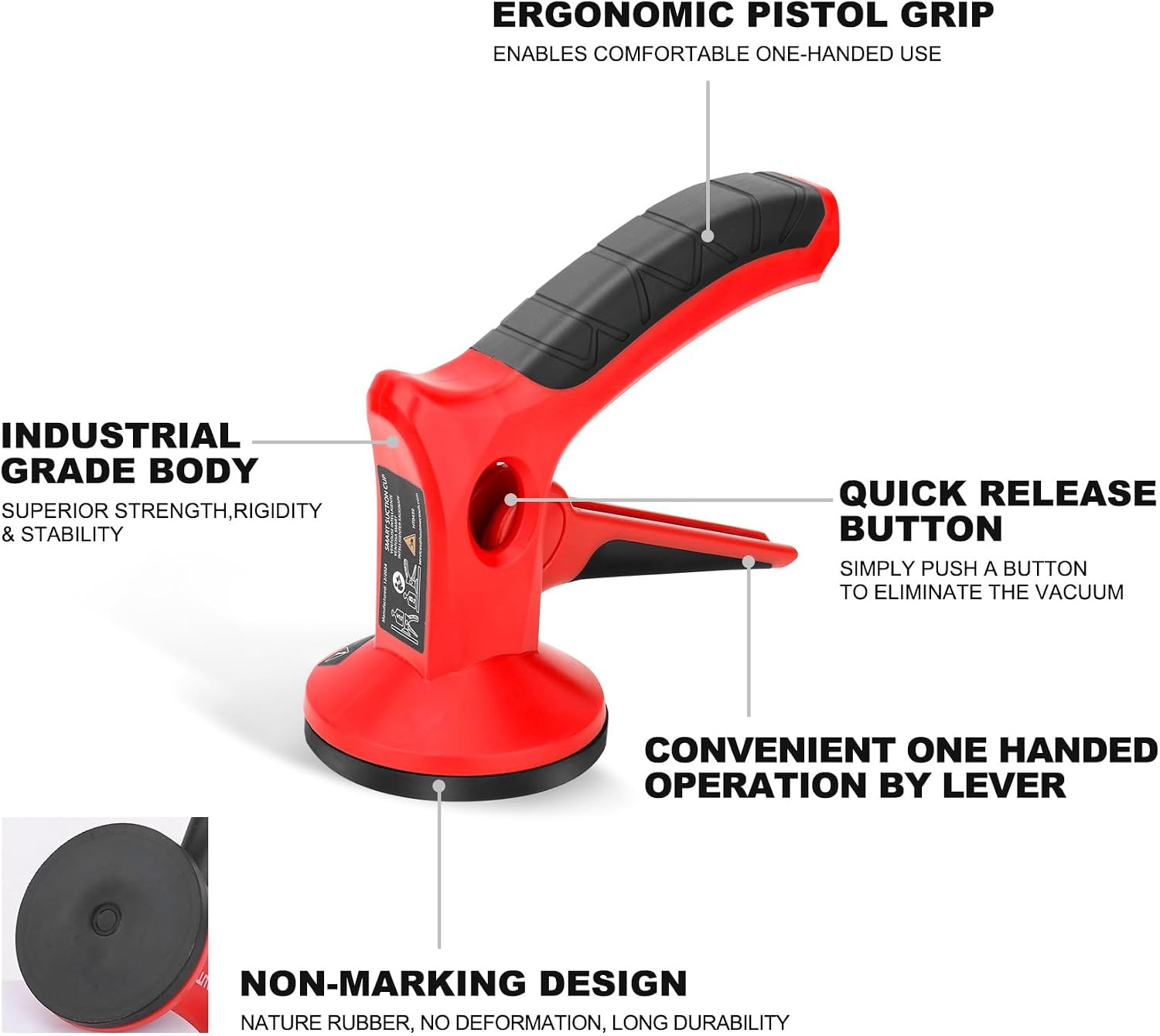 HAUTMEC 2 Pack Pistol Grip Suction Cup – Compact Suction Lifter with Quick Relea