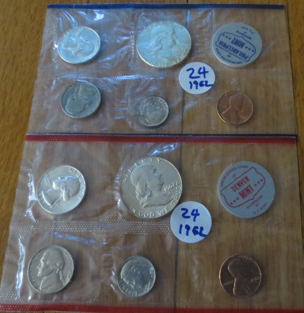 1962 Silver Mint Sets P & D Uncirculated 6 Coins 90% Silver US Mint as Shown #24