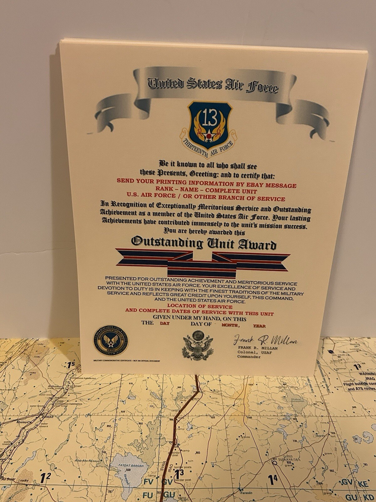 U.S. AIR FORCE / THIRTEENTH AIR FORCE - OUTSTANDING UNIT AWARD CERTIFICATE