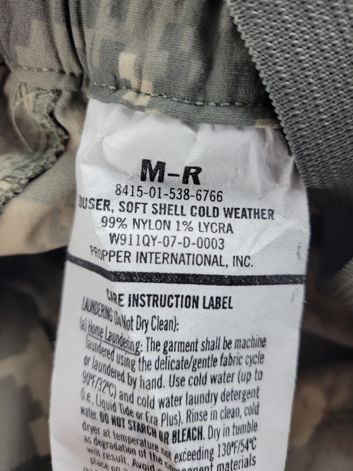 Genuine III Trousers Soft Shell Cold Weaather OCP Med Reg .