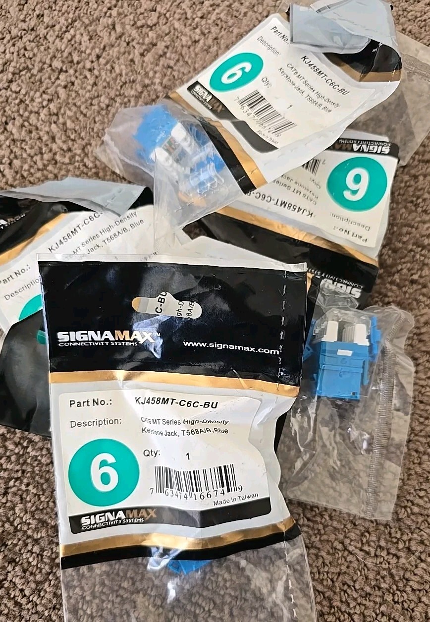 Lot of 5 Signamax KJ458MT-C6C-BU CAT6 Series High-Density Keystone Jack T568A/B