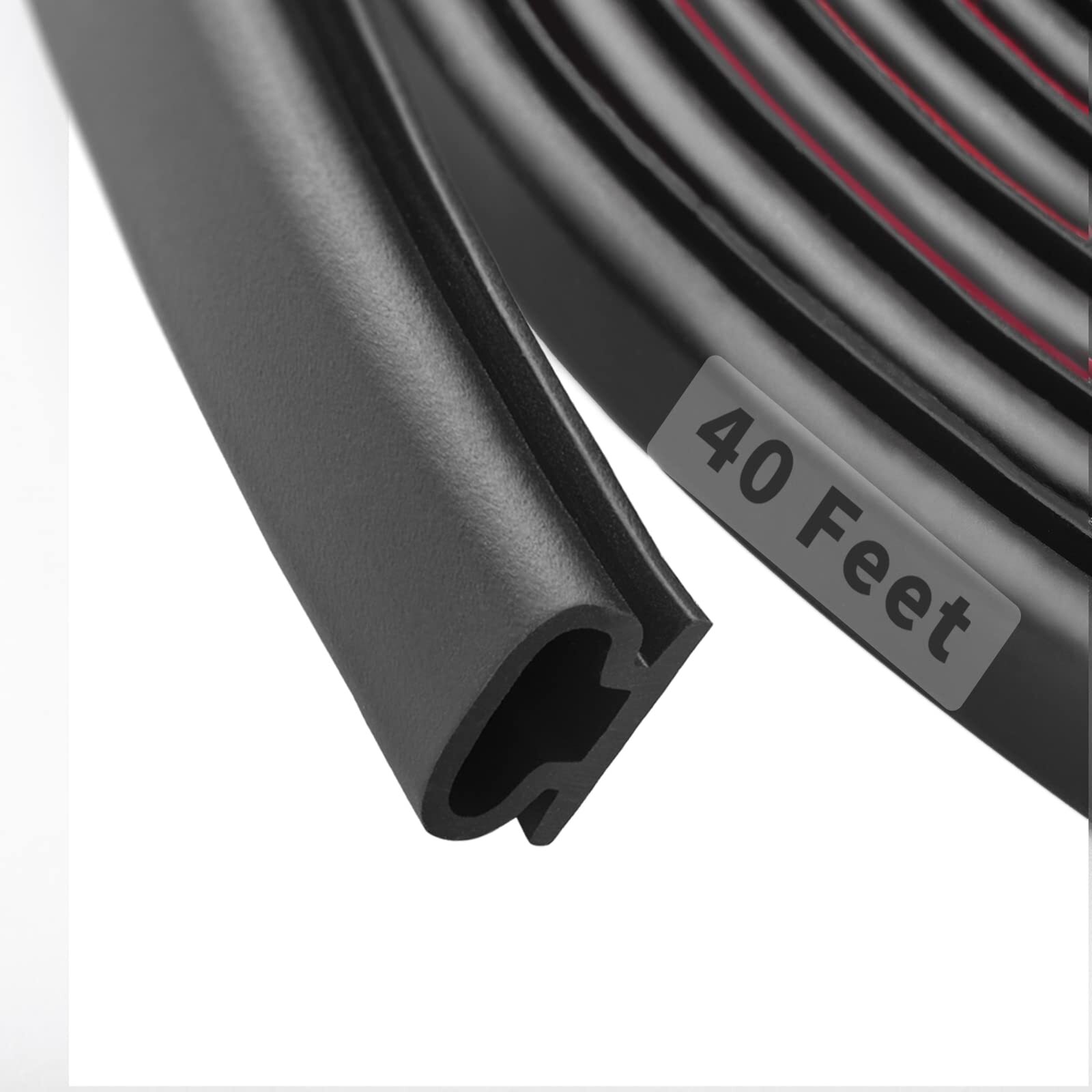 Rubber Weather Stripping Self-Adhesive D-Shape Seal Strip 40 Feet Black