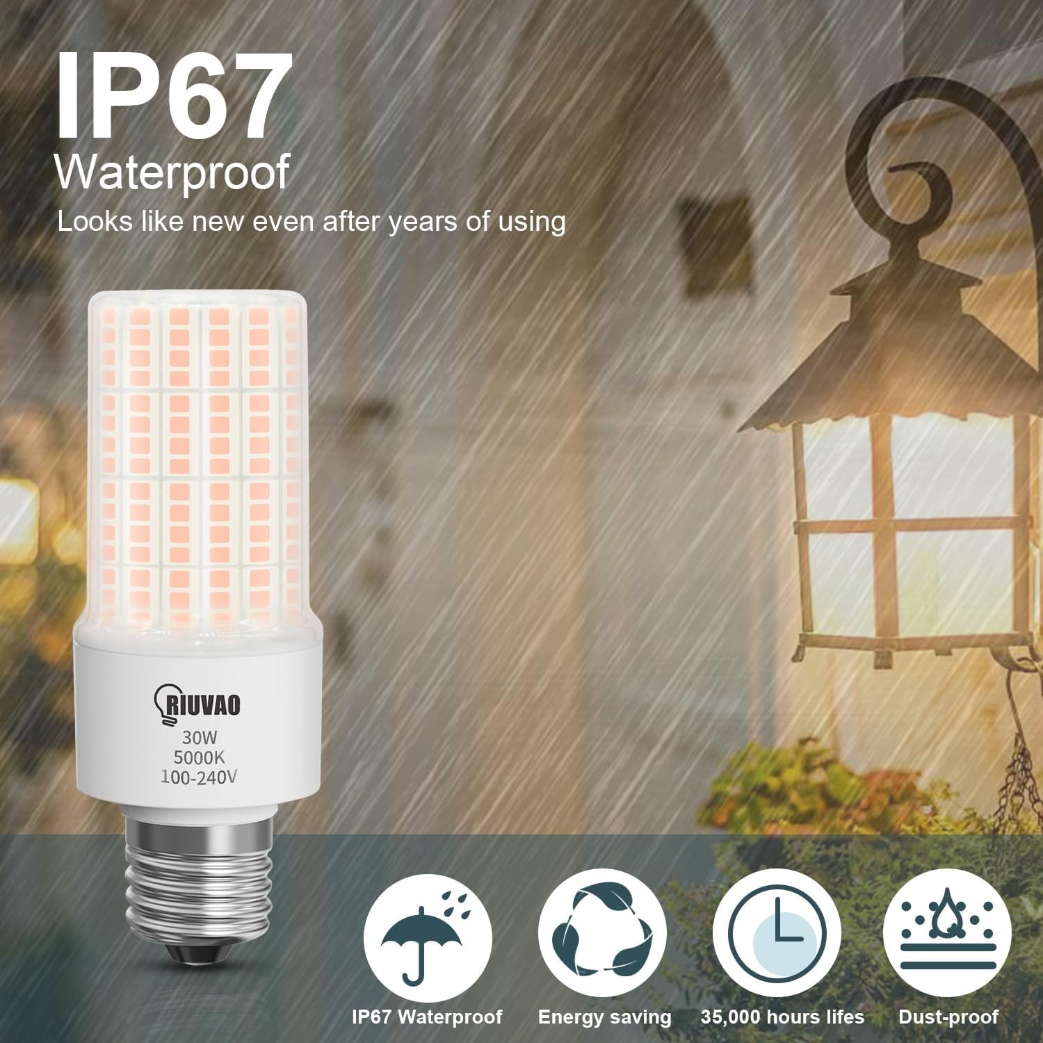Super Bright 30W LED Corn Light Bulbs, 3750 Lumen, 3000K Warm White (2-Pack)