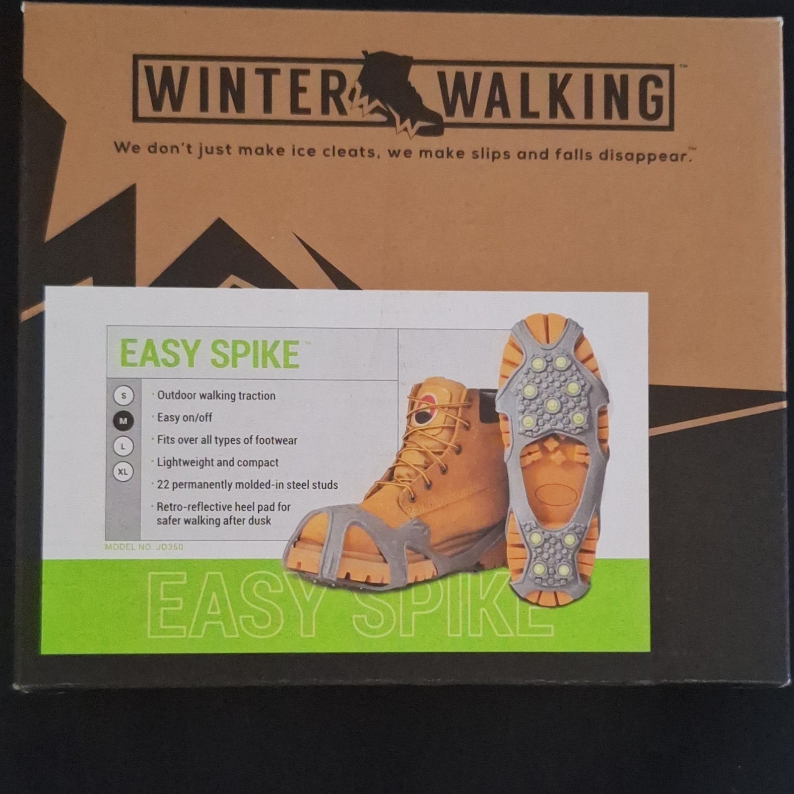 Winter Walking Easy Spike Ice Cleats Gray Green Outdoor Traction