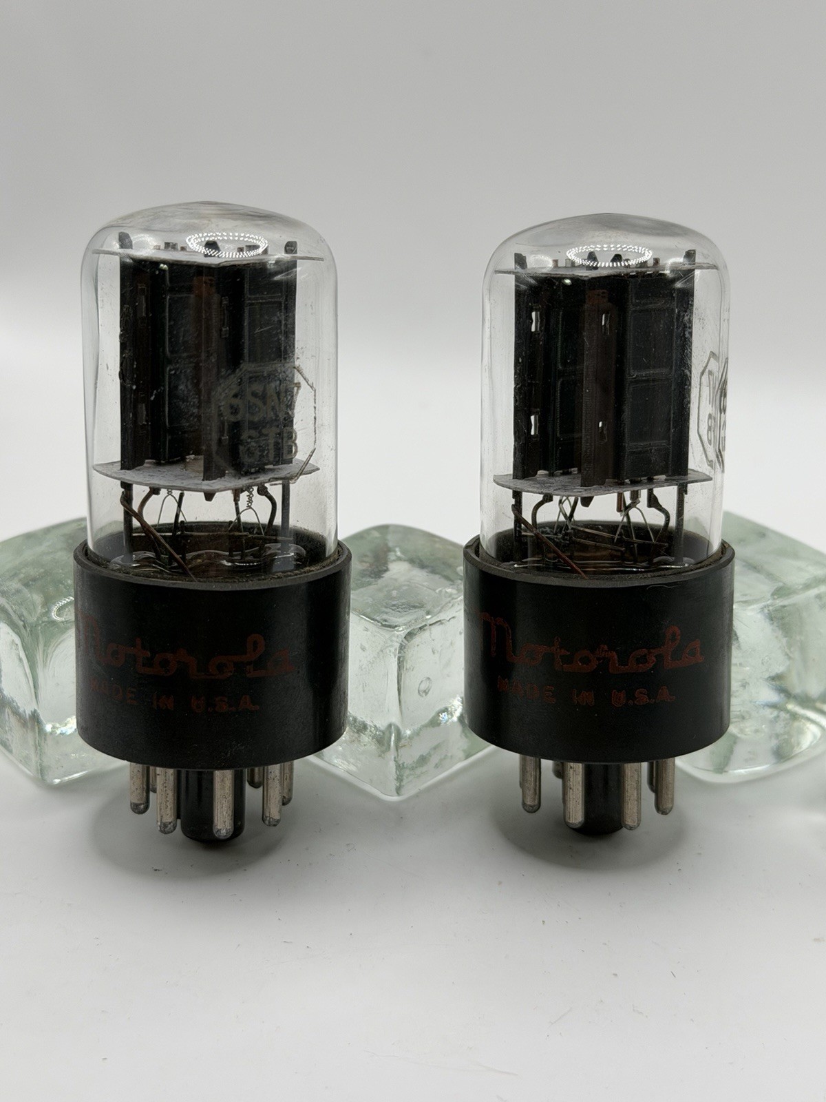 Pair Date Matched 6SN7-GTB Black Plates Bottom D Getter Motorola Short Bottle