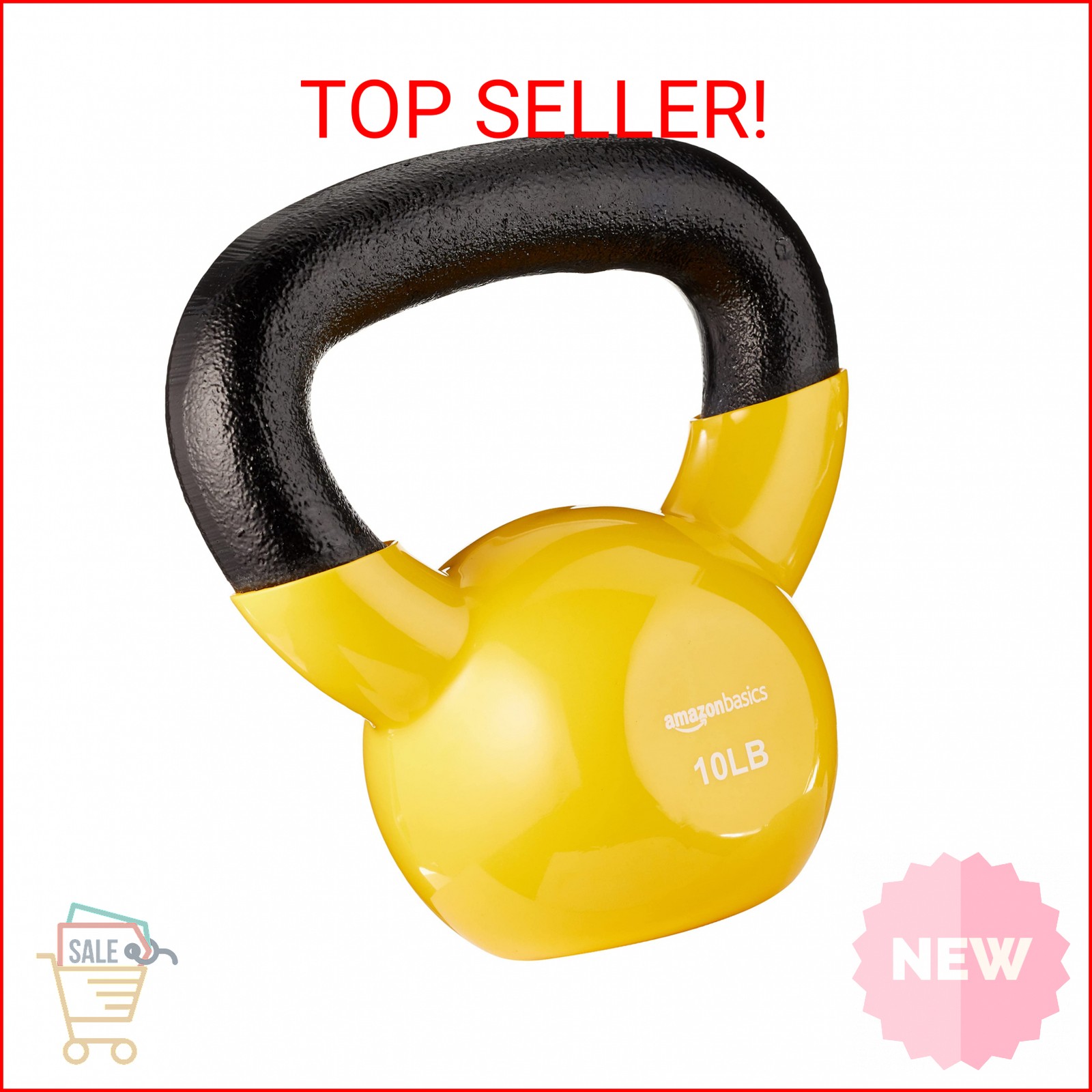 Amazon Basics Vinyl Kettlebell with Textured Wide Handle for Strength Training,