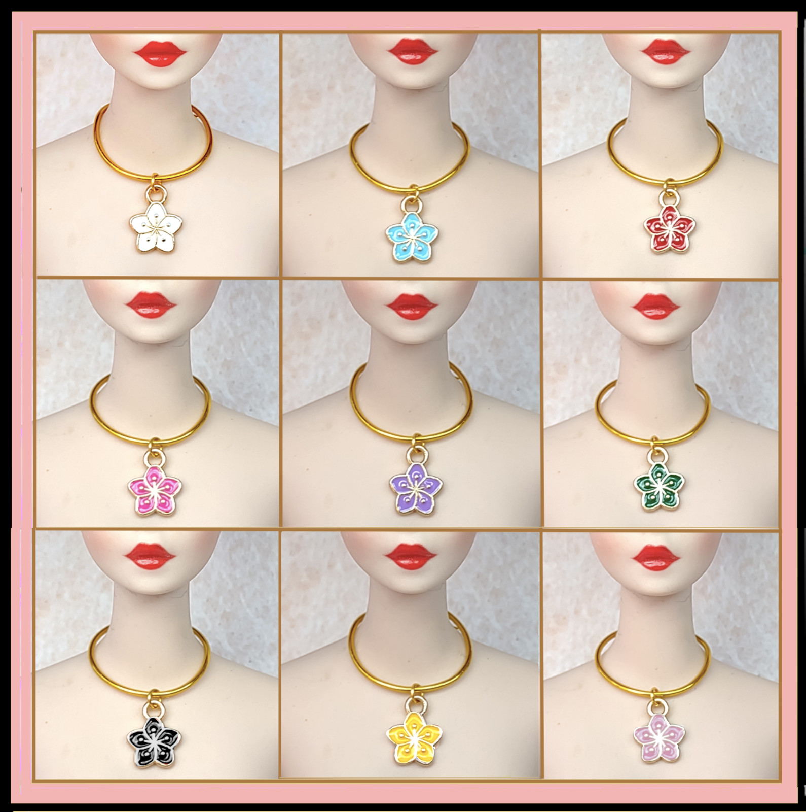Dreamz HIBISCUS FLOWER w/ GOLD CHOKER Necklace Jewelry for 11.5" doll  9 COLORS!