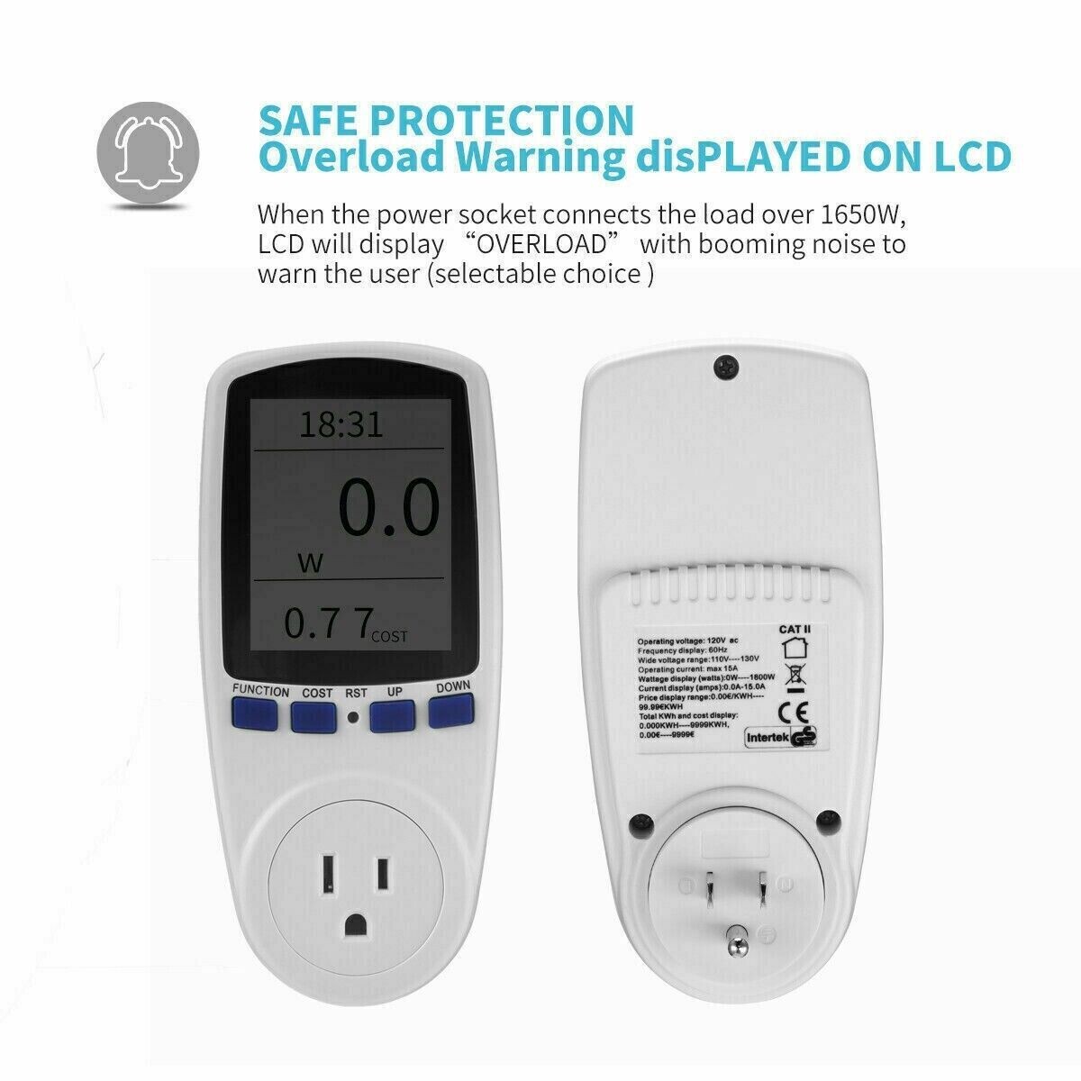 LCD Digital Power Meter Consumption Electricity Usage Watt Amps Volt Monitors