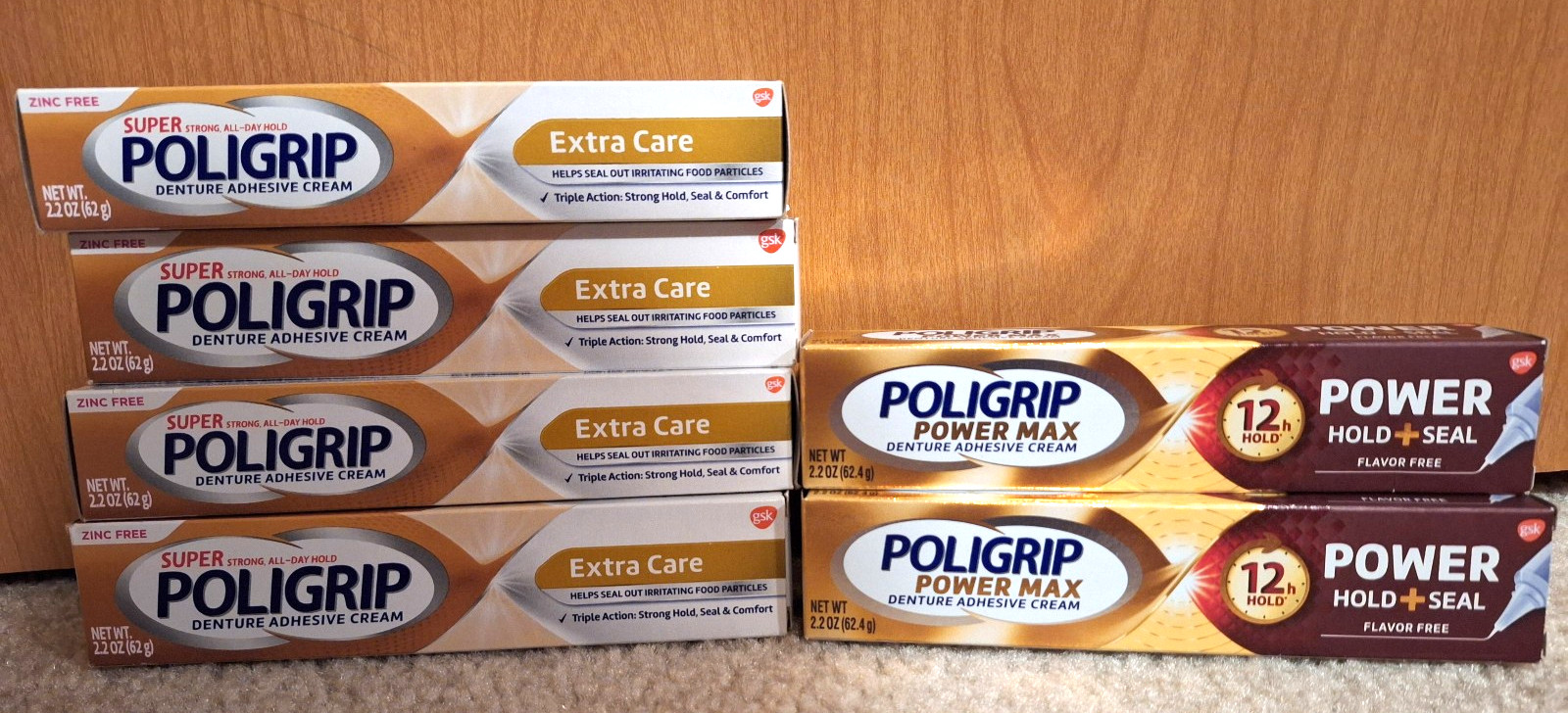Super Poligrip Extra Care Denture Adhesive Cream 4 Pack + 2 Power Hold and Seal