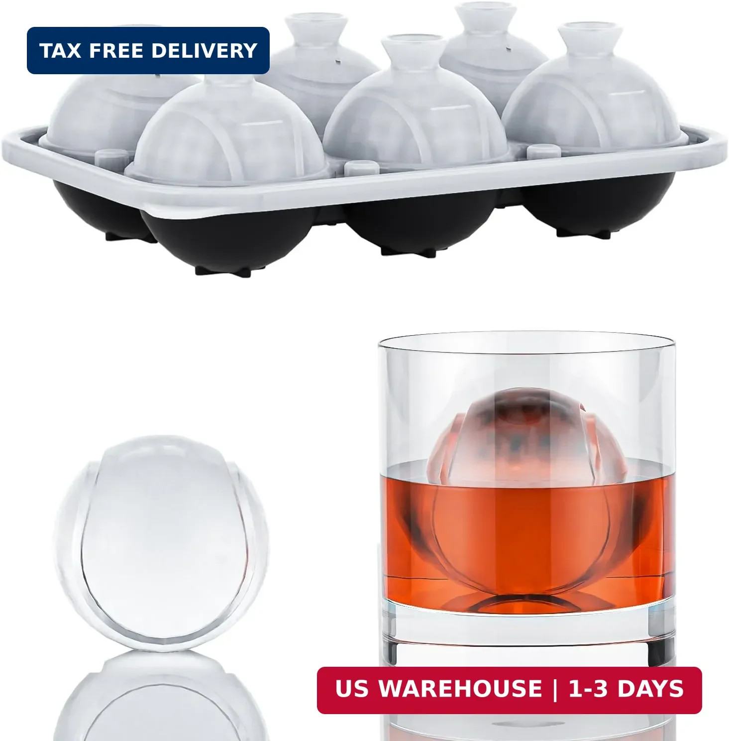 6 Chamber 2.2" 3D Tennis Gifts Ice Cube Tray With Funnel,Large Round Ice Ball Ma
