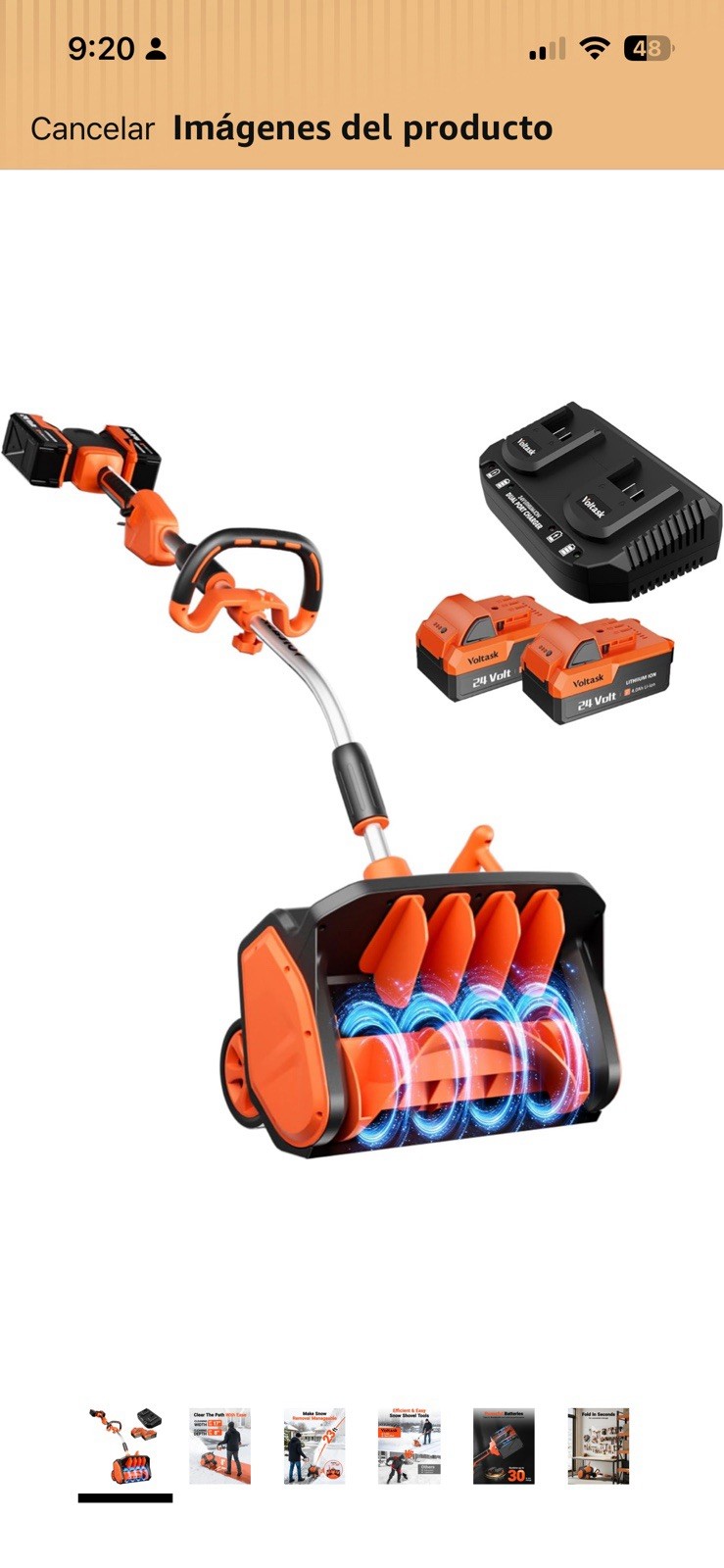 VOLTASK 24V 12-Inch Cordless Electric Snow Shovel, Lightweight Handheld Snow ...