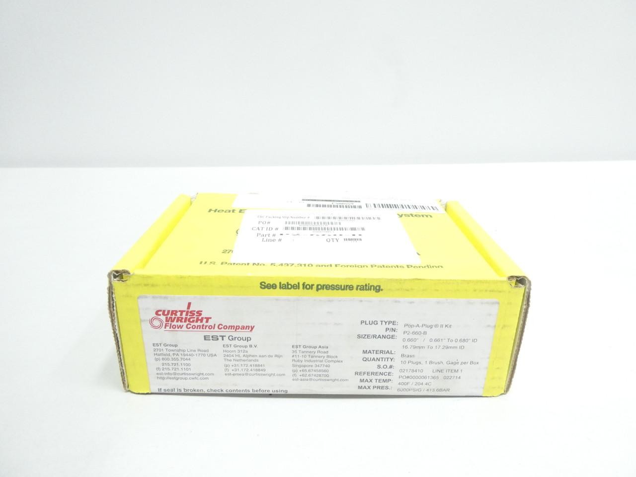 Box Of 10 Curtiss-wright P2-660-B Pop-a-plug Ii Brass Plug Kit 0.660in