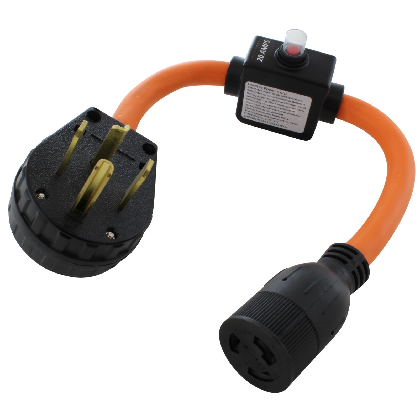 AC WORKS® 14‑30P to L6‑20R Adapter w/ 20A Breaker, 1.5ft Heavy‑Duty STW