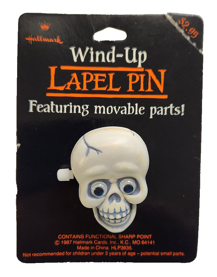 Hallmark PIN Halloween Vintage WIND UP Skeleton SKULL Googly Eyes 85 Brooch NEW*