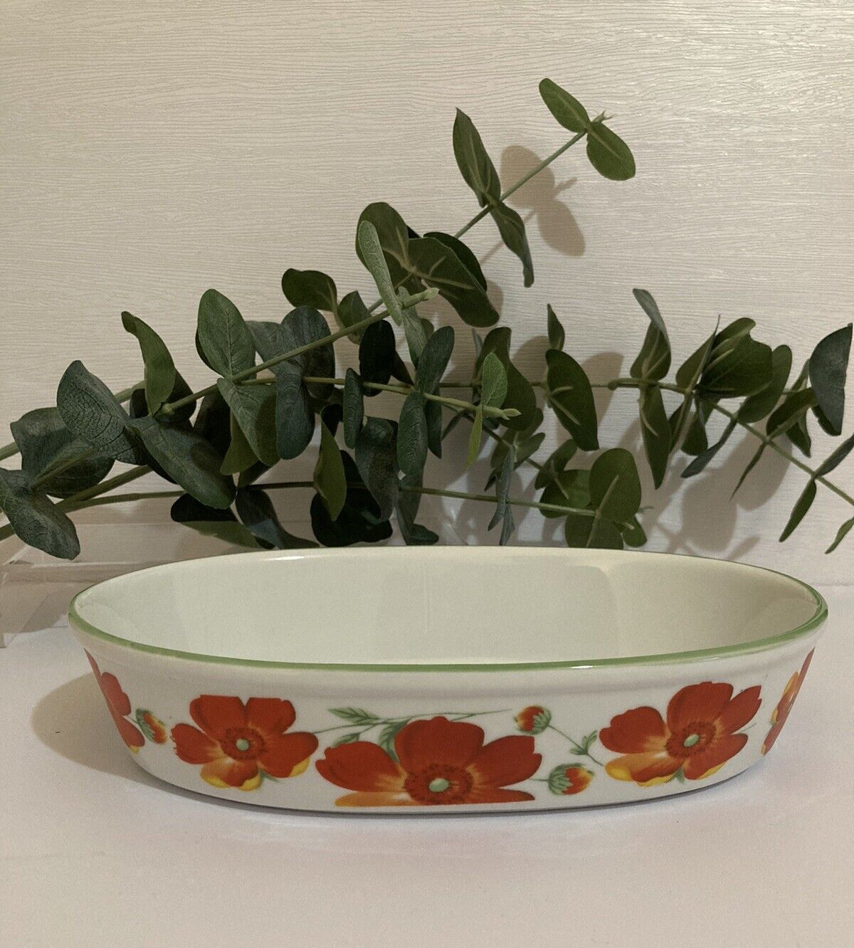 Vicko Collection Porcelain Serving Dish Poppy Poppies 9"