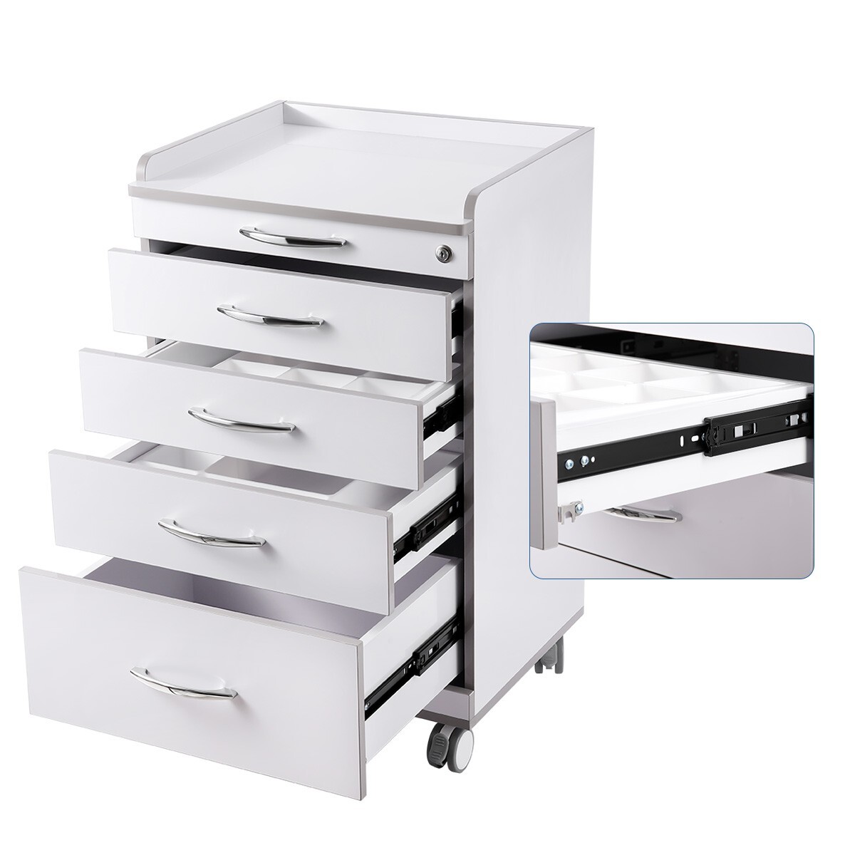 Dental Trolley Mobile Medical Tool Cart Storage Cabinet with Socket 4 Drawers